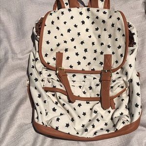 Backpack, Cream  with Black cats